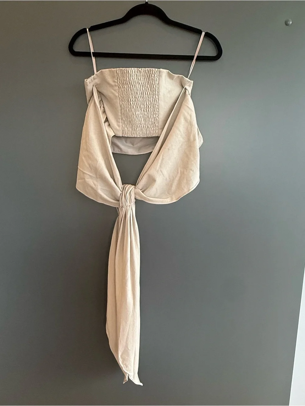 Commense Taupe Cotton & Line Crisscross Halter Tank Top - Picture 4 of 6